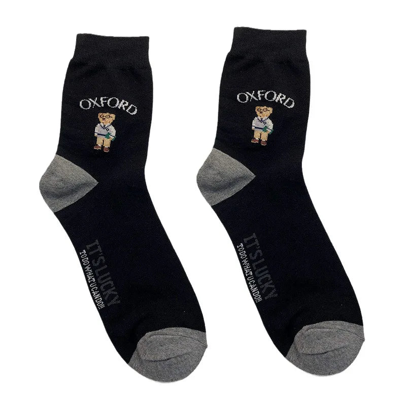 Good Quality Cartoon Gentleman Bear Men's Socks Cotton Harajuku Style Sport Boys Skateboard Novelty Breathable Christmas Gifts