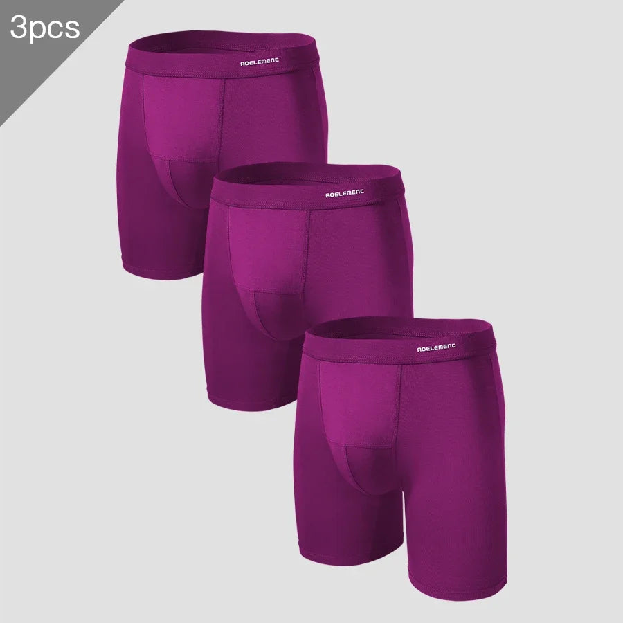 3pc Men's sports extended leg underwear Modal boxers running anti-wear leg quick dry long boxers
