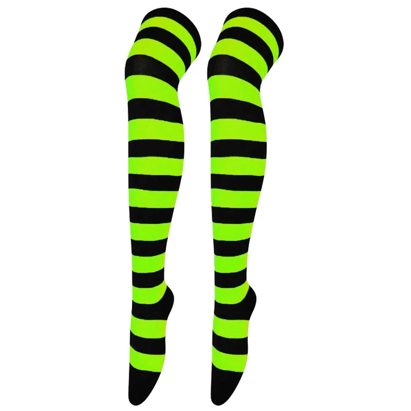 Thigh High Socks Japanese Cosplay Anime Multicolor Striped Printed Over Knee Long Stockings for Women Leg Warmer