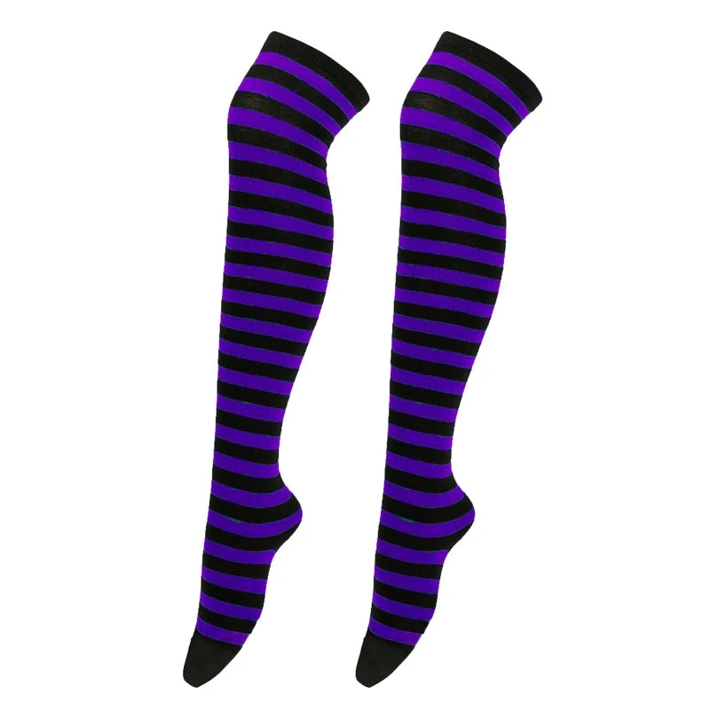 Thigh High Socks Japanese Cosplay Anime Multicolor Striped Printed Over Knee Long Stockings for Women Leg Warmer