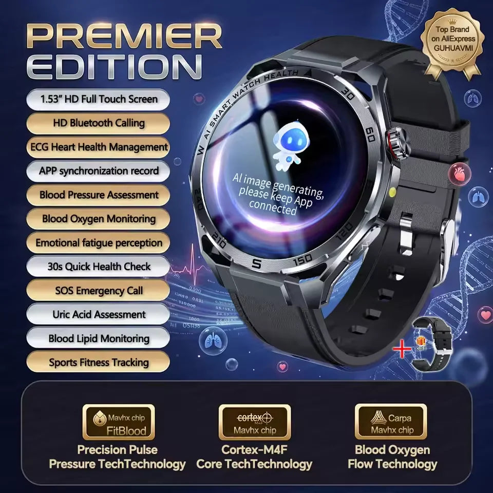 2026New Smart Watch Men ECG+HRV Blood Composition Body Analysis Bluetooth Call Waterproof Health Smartwatch For Android IOS Men