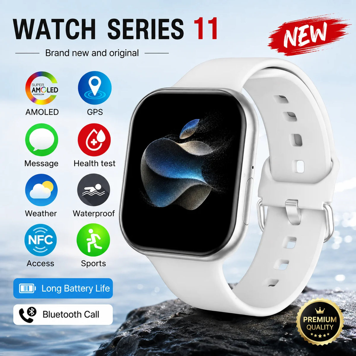 iOS New Watch Series 11 Smartwatch Ultra HD AMOLED Heart Rate GPS IP68 Waterproof Sport Fitness Wireless Call Original Bracelet