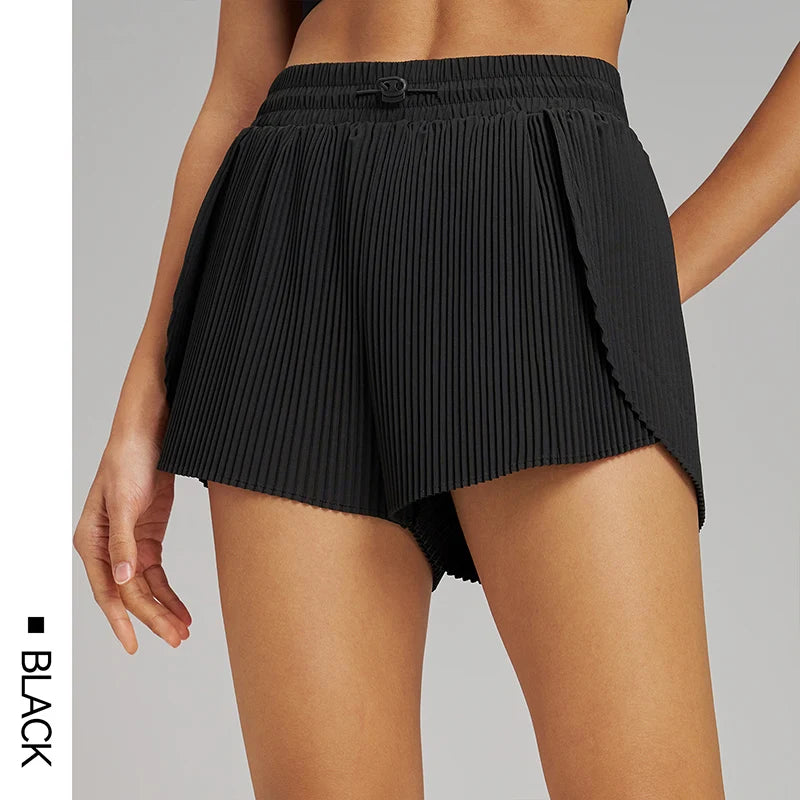 Stretch Outdoor Activities Gym Shorts for Summer Training Women's Quick Dry Sport Pleated Shorts with Hidden Pocket
