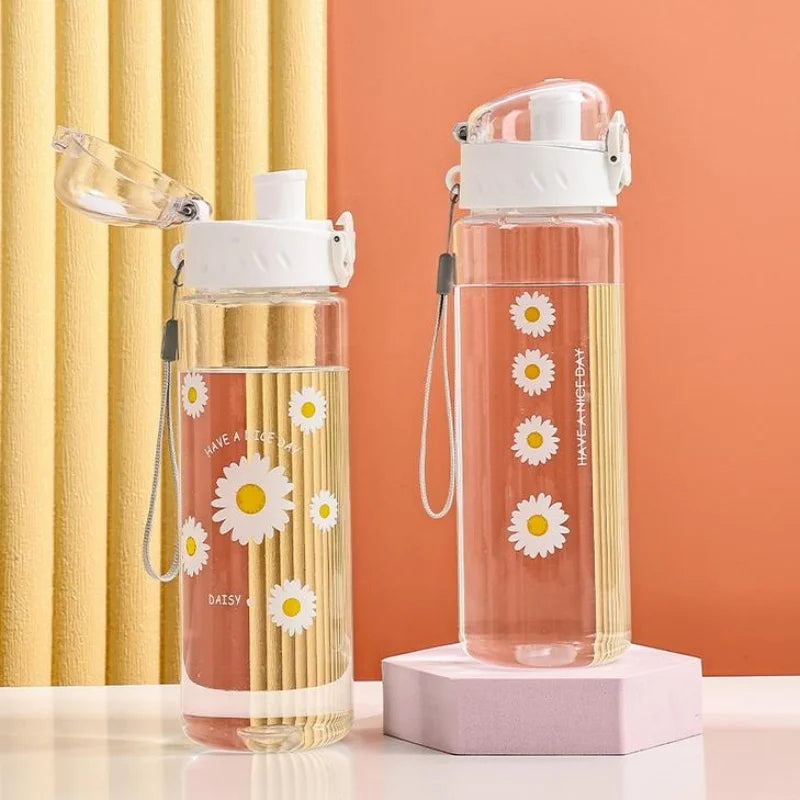 780ml Daisy Flower Plastic Water Bottle Sports Transparent Water Bottle Portable Gym Travel Clear Leakproof Drinking Bottle