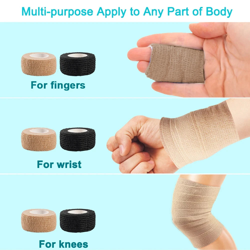 10 Rolls Athletic Wrap Tape Self Adhesive Elastic Bandage Elastoplast Sports Protector Knee Finger Shoulder Tattoo Accessories