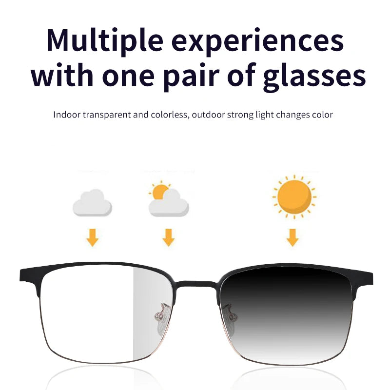 Koipsse Smart Glasses Metal Frame Color-Changing Lenses Multi-Function Wireless Bluetooth Headset Call Dual Touch Men and Women