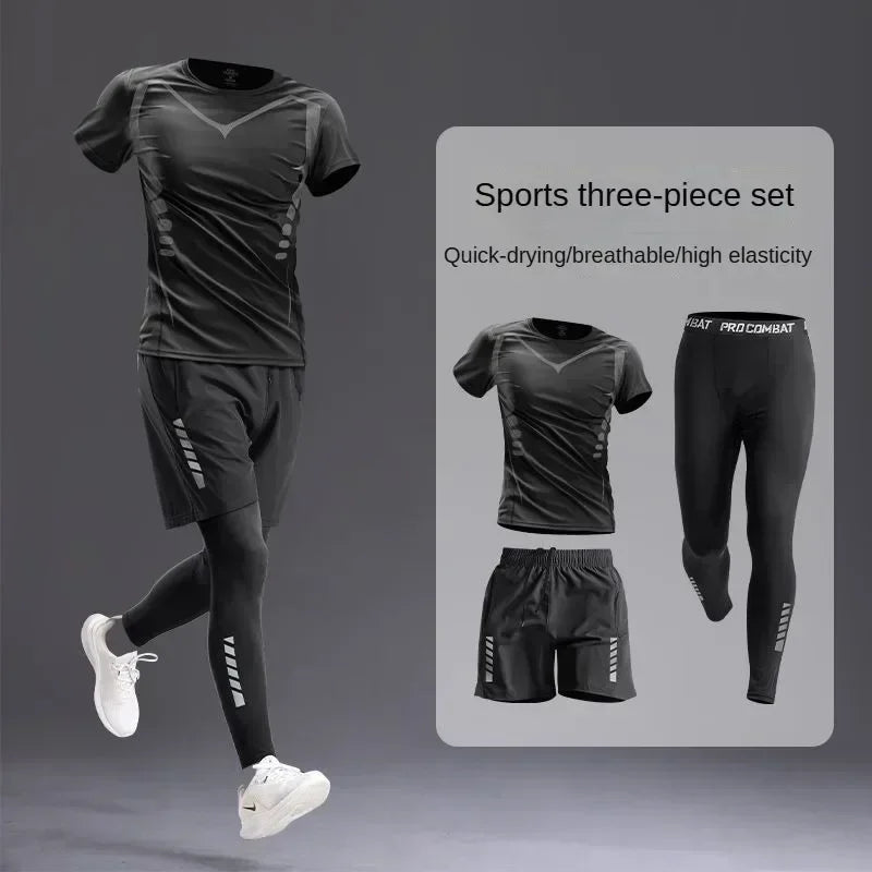 New Men's Sportswear 1-5Pcs Suit All-Season Running Cycling Fitness Quick Drying Clothing Jogging Training Men's Track Suit Set