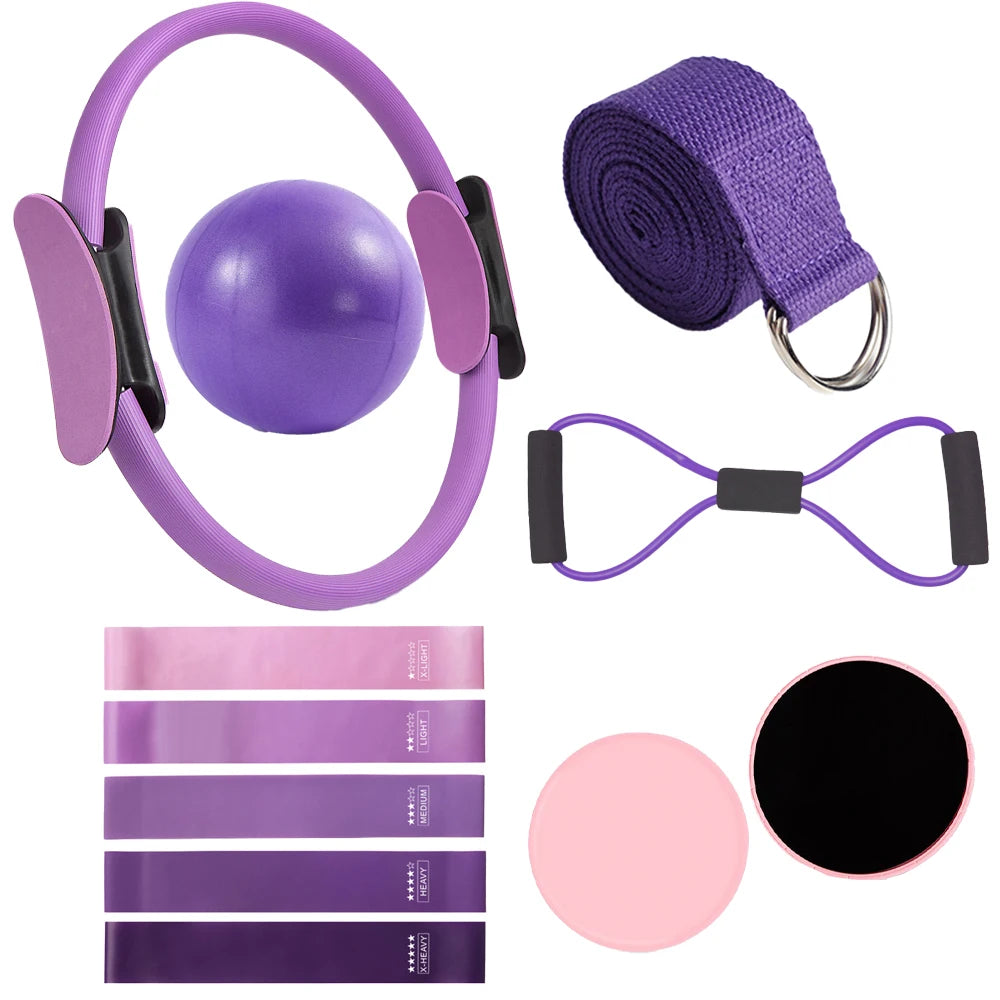 11Pcs Equipment Set Pilates Workout Accessories Circle Mini Exercise Ball Yoga Strap Silicone Tension Band Sliding Plate