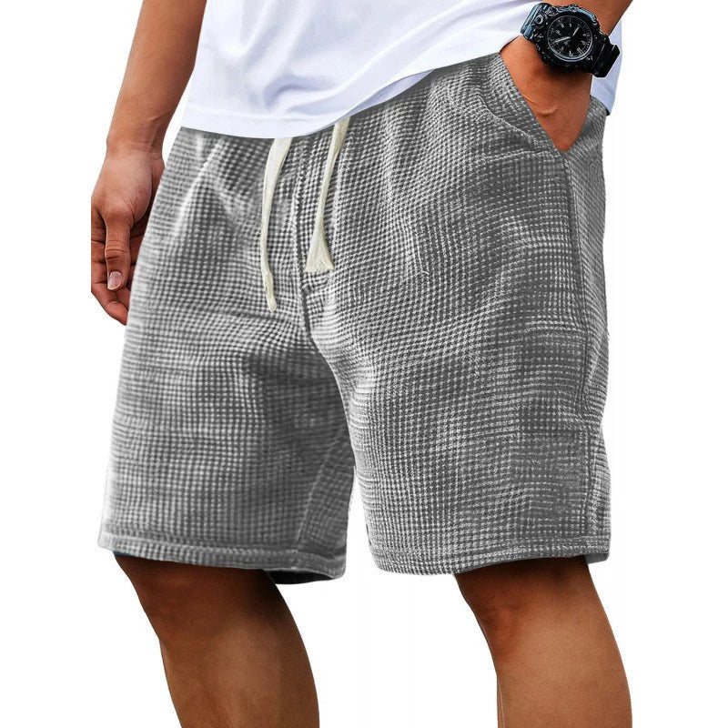 Men Waffle Plaid Casual Shorts Elastic Drawstring Loose Fit Summer Beach Walking Jogging Short PantsS-4XL