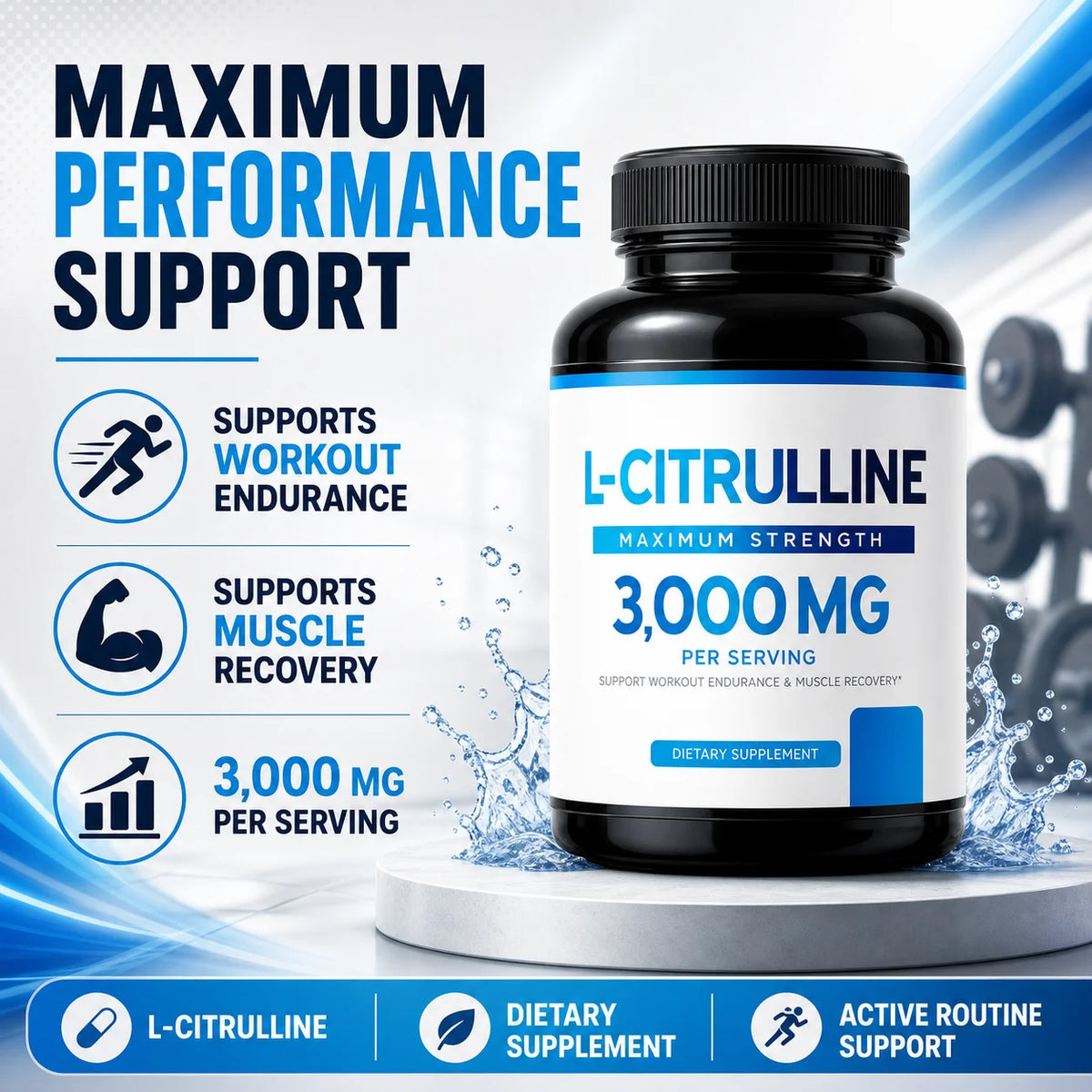 L-Citrulline 3000mg Supplement for Men & Women Vegan Non-GMO Amino Acid Sports Support for Workout Pump Muscle Recovery 60CT