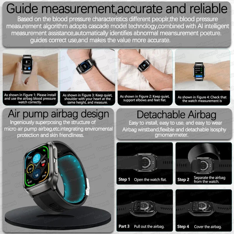 New ECG+PPG Nursing Grade Air Bag Smart Watch Men's Blood Fat Blood Pressure Voice Broadcast Health Smart Bracelet For Woman NFC