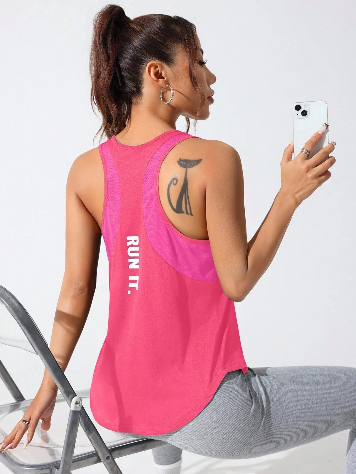 Women's Stitched Letters Quick-Drying Sports Vest, Breathable Net yoga Sportswear, Tennis Uniform Cycling Suit, Daily Wear