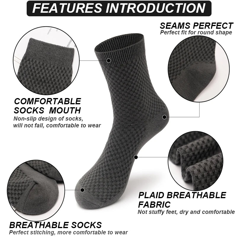 Bamboo Fiber Men's Socks 10Pairs Black Business Soft Breathable Long High Quality Autumn for New Male Sock Plus Size 39-48