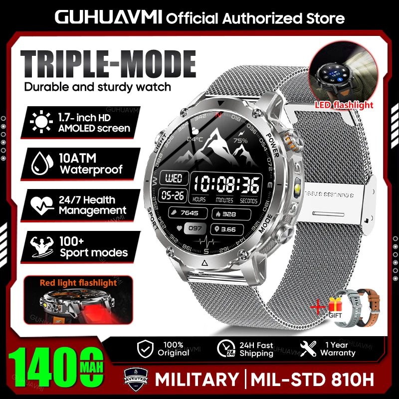 New GPS Sapphire Glass Smartwatch Business men 1.7-inch AMLED Screen Clock 1400mAh Battery 10ATM waterproof Titanium alloy Watch