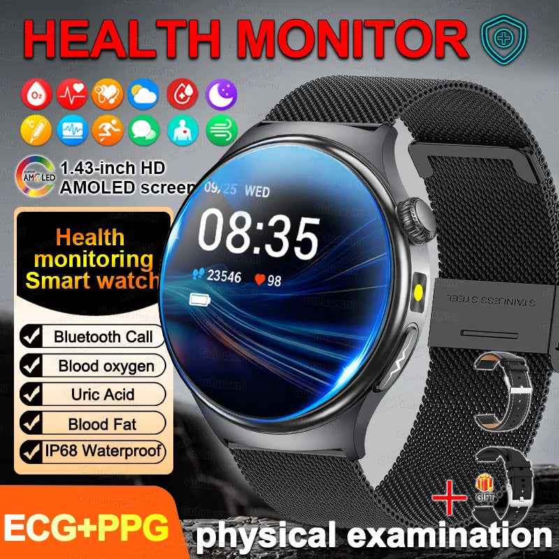 New Accurate ECG Smart Watch Heart Health Analysis Blood oxygen Pressure BT call ECG Smart Watches For Men Women protective film
