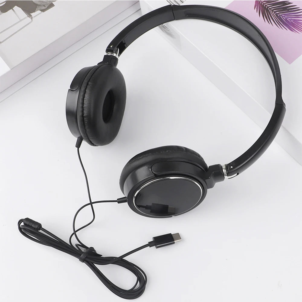 Type-C Wired Headphones 3 5mm Bass Stereo Foldable With Microphone Adjustable Headphones Suitable For Pc Mp3 Mobile Headphones