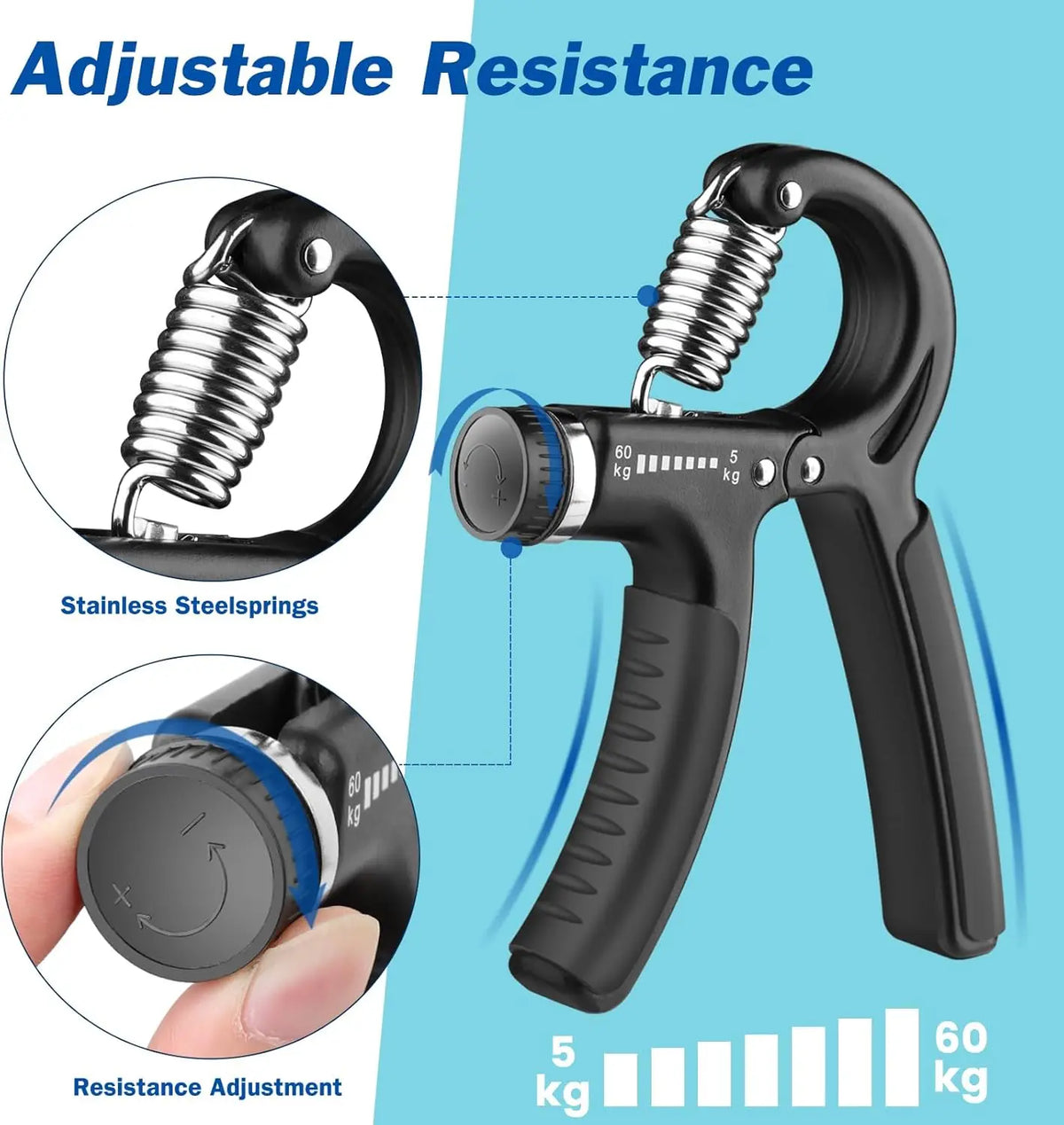 Grip Strength Trainer,Hand Grip Exerciser,Adjustable 11-132 Lbs (5-60kg) for Muscle Building & Injury Recovery, Forearm Exercise