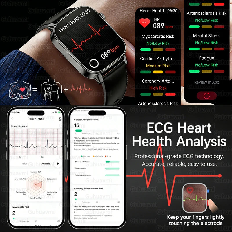 2026 New ECG+PPG Smart Healthy Diagnosis Surveillance Body Analysis Blood Pressure Lipid Uric Acid Health Smart Watches For Men