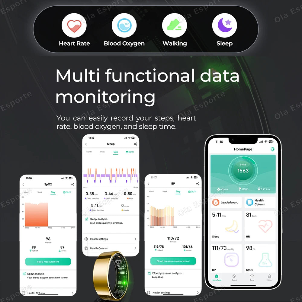 Smart Ring Bluetooth Call Heart Rate Blood Pressure Monitor Men Womenes Smartring 5ATM Waterproof Health Multi Sports Ring HT30