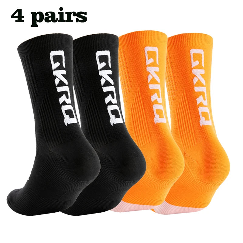 GKRQ 4pairs 2023 New Cycling Socks Bike Nurse Compression Road Bike Running Mtb Knee-high White Sports Funny Brand Black