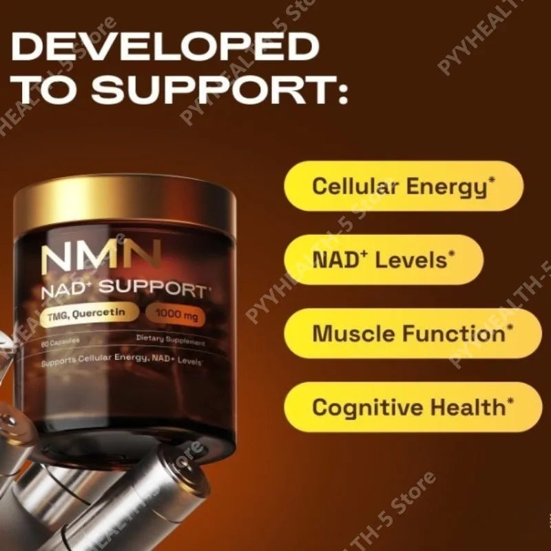 NMN Complex Supplement 1000mg Serving TMG Quercetin Resveratrol Capsules Cellular Wellness Supplement Supports Energy