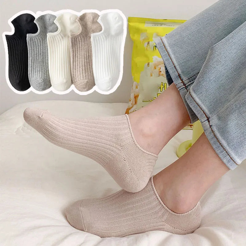 5Pairs Summer Men Women's Socks Solid Color Cotton Invisible Boat Socks Breathable Casual Low Cut No Show Socks Short Ankle Sock