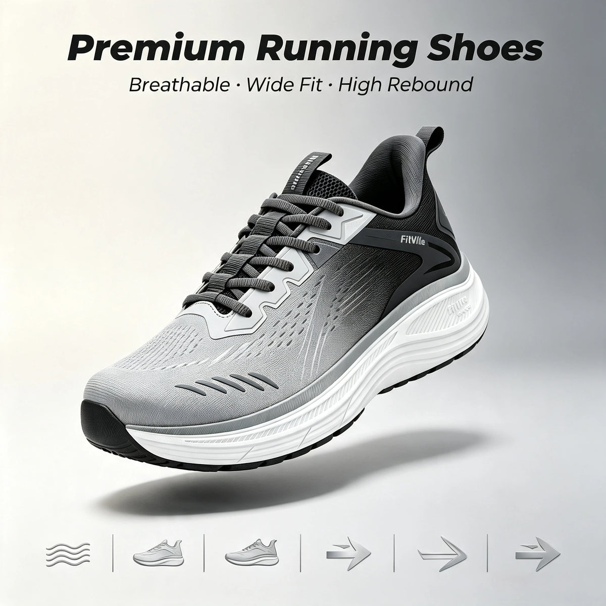 Fitville Men's Sports Sneakers Extra Wide Toe Box Running Shoes for Men Mesh Breathable Anti-slip Walking Footwear Arch Support