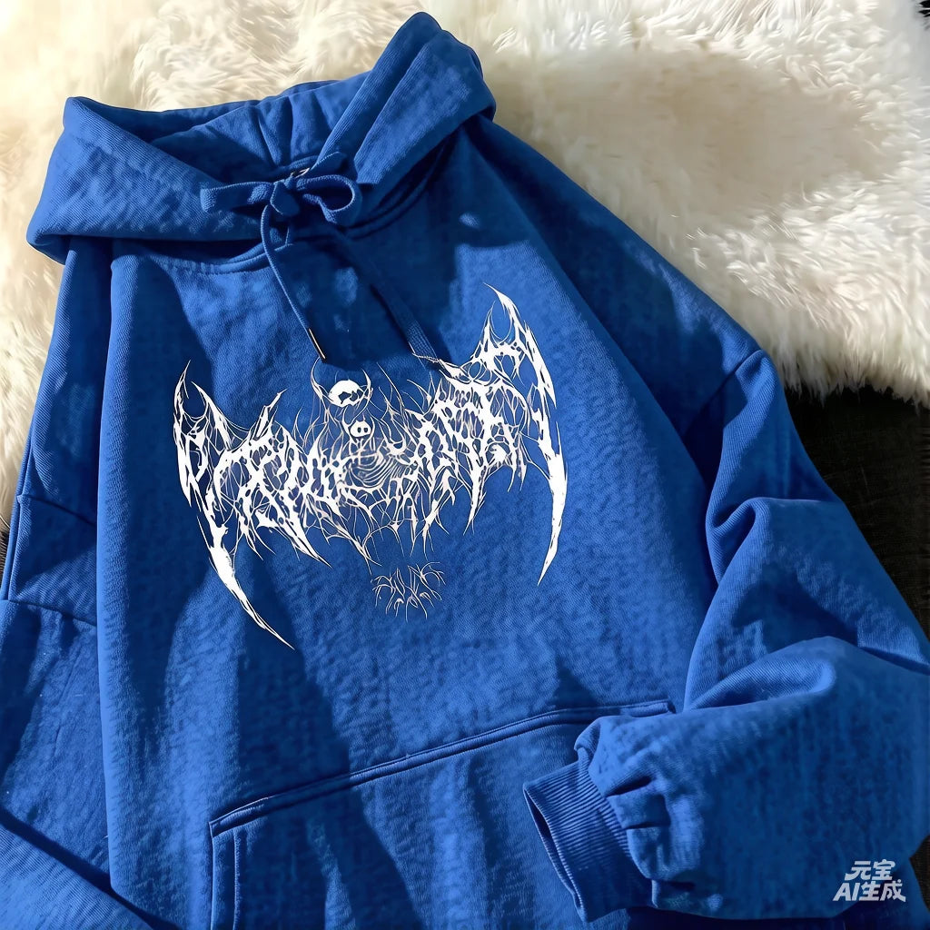 Unisex Skull Printed Hoodie Gothic Punk Style Long Sleeve Sweatshirt for Men Women Black Fashion Cool Hooded Pullover 2025