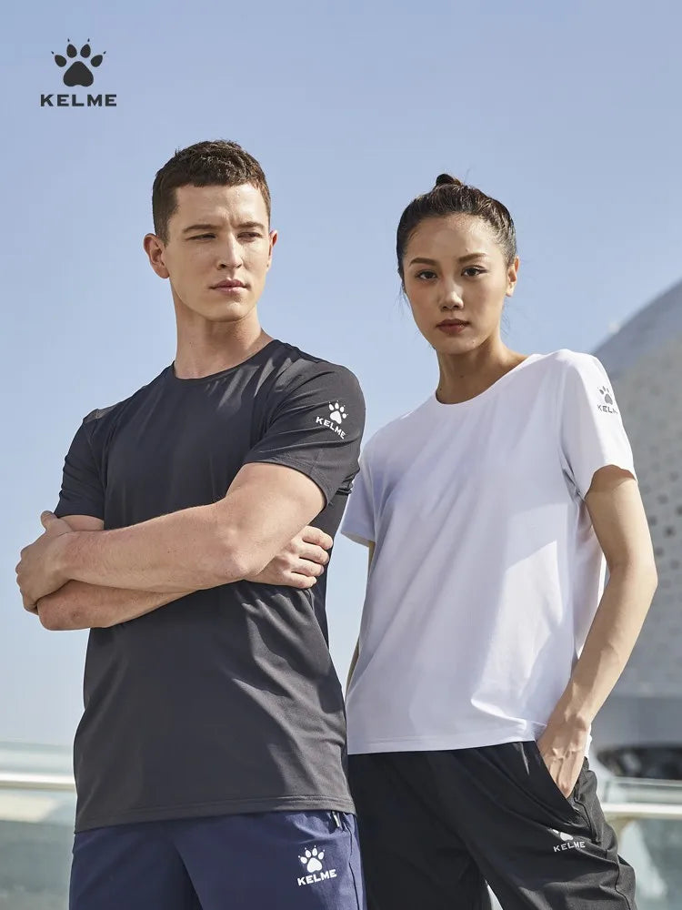 KELME Man T-shirt Running Trainning Exercise Sports Tights Round Neck Ice Silk Breathable Fitness Quick-Dry Shirts 8151TX1002