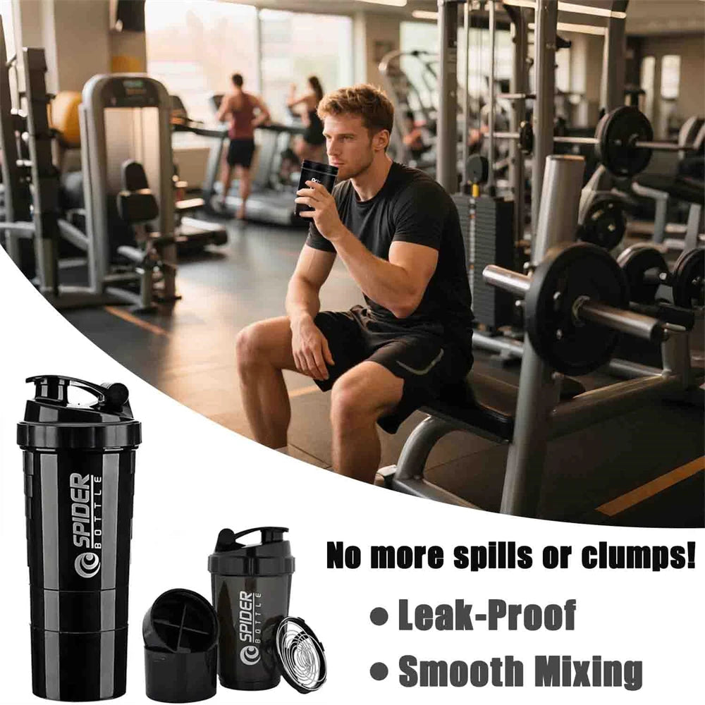1pc Protein Shaker Bottle Portable 16oz Powder Shake Cup 3 Layers Shaker Protein Bottle Suitable For Sports Gym Fitness Outdoor