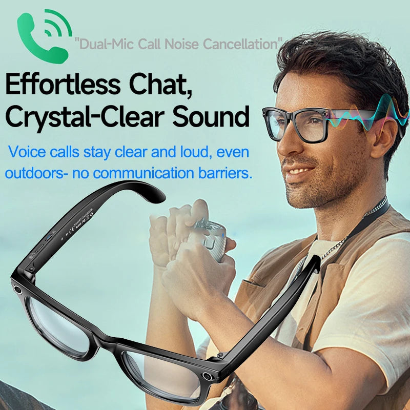 LIGE AI Smart Glasses with Camera Music Video Bluetooth Call Glasses Man 270mAh Voice Assistant Music Sunglasses for Android iOS