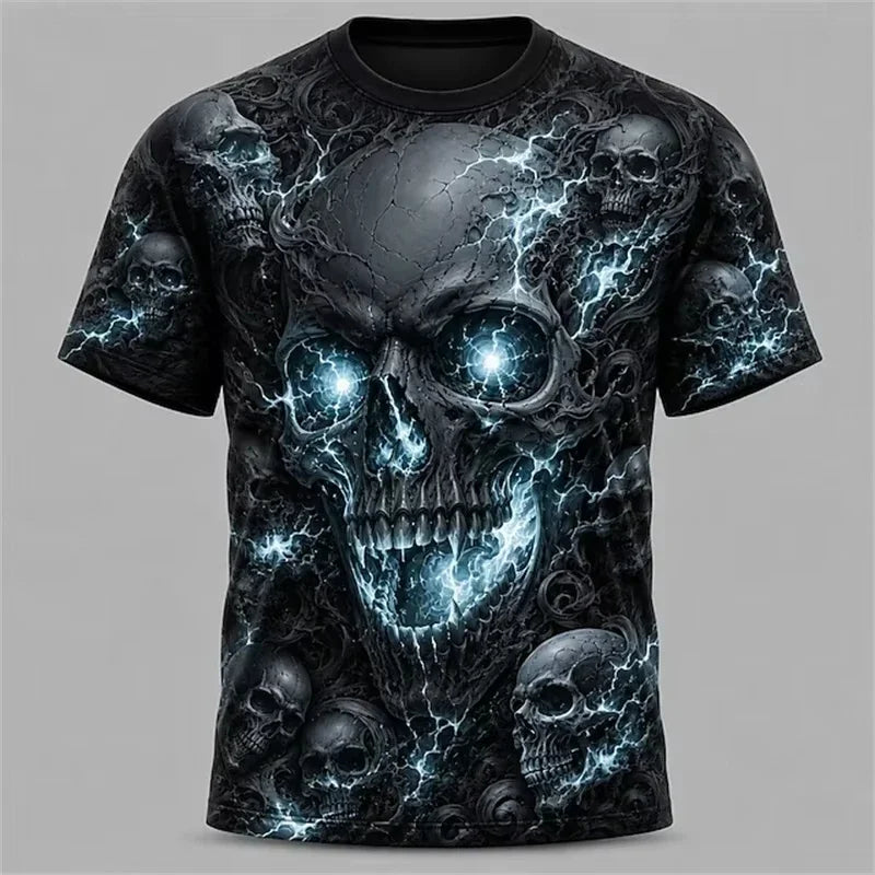 Summer Halloween Atmosphere T-shirt Terror Cosplay T-shirt Round neck loose T-shirt Skull Pattern Printed Short Sleeve Tops