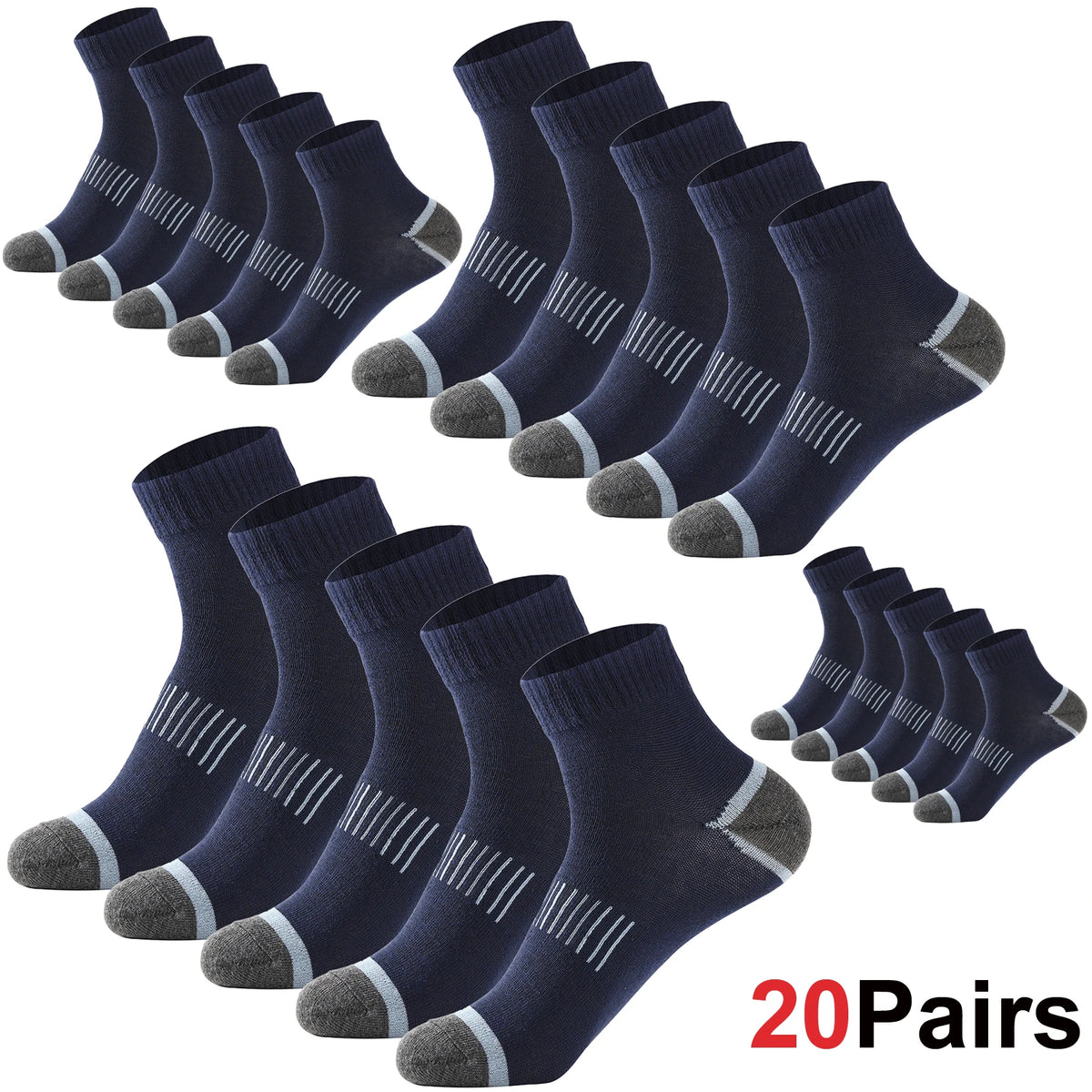20Pairs High Quality Men's Cotton Socks Set Casual Breathable Sports Winter Black Large Size 38-45