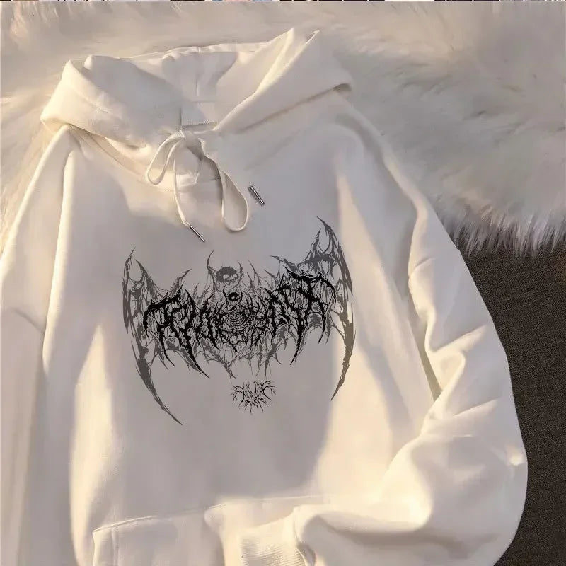 Unisex Skull Printed Hoodie Gothic Punk Style Long Sleeve Sweatshirt for Men Women Black Fashion Cool Hooded Pullover 2025