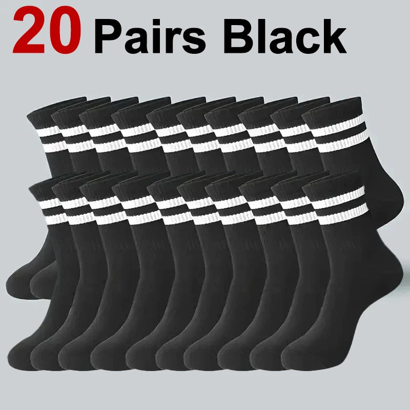 6/10/20 Pairs Neutral Striped Mid Tube Socks Sweat Absorbing Breathable Soft and Comfortable Couple Sports and Leisure Socks