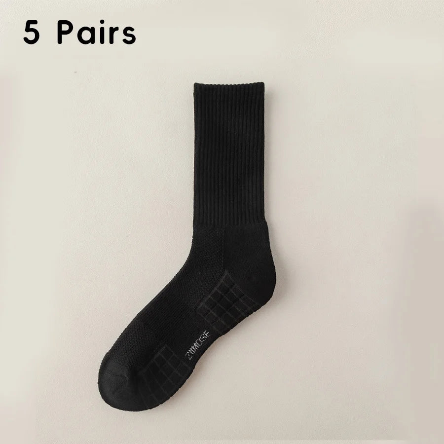 1pc 4pcs 5pcs 10pcs Socks Men's Cotton Spring Towel Bottom with Velvet Mid-tube White Stockings Thickened Sports Basketball Sock