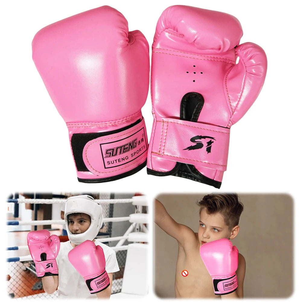 2Pcs Kids Boxing Gloves PU Leather Training Gloves Breathable Muay Thai Mitts Taekwondo Mitts for Punching Bag