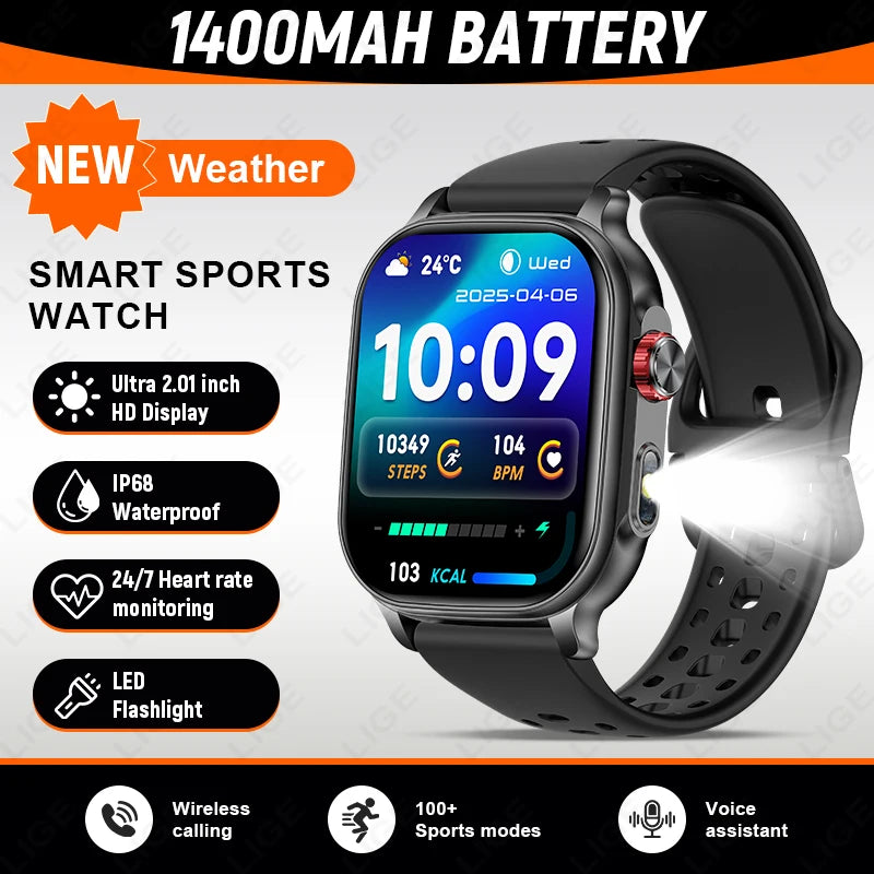 1400mAh Battery Smart Watches Women Outdoor GPS Trajectory Flashlight IP68 Waterproof Bluetooth Call Military Sports Smartwatch
