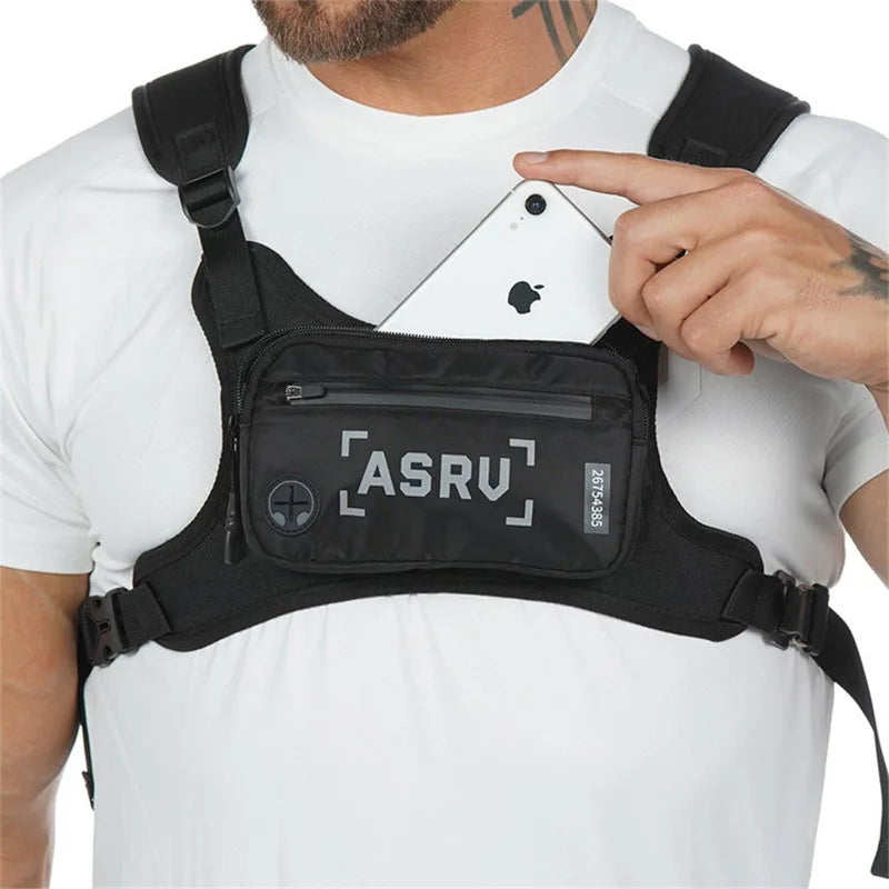 Running Bag Men Sport Chest Rig Vest Gym Training Waist Pack Hip Hop Streetwear Tactical Phone Holder Fitness Accessories Bag