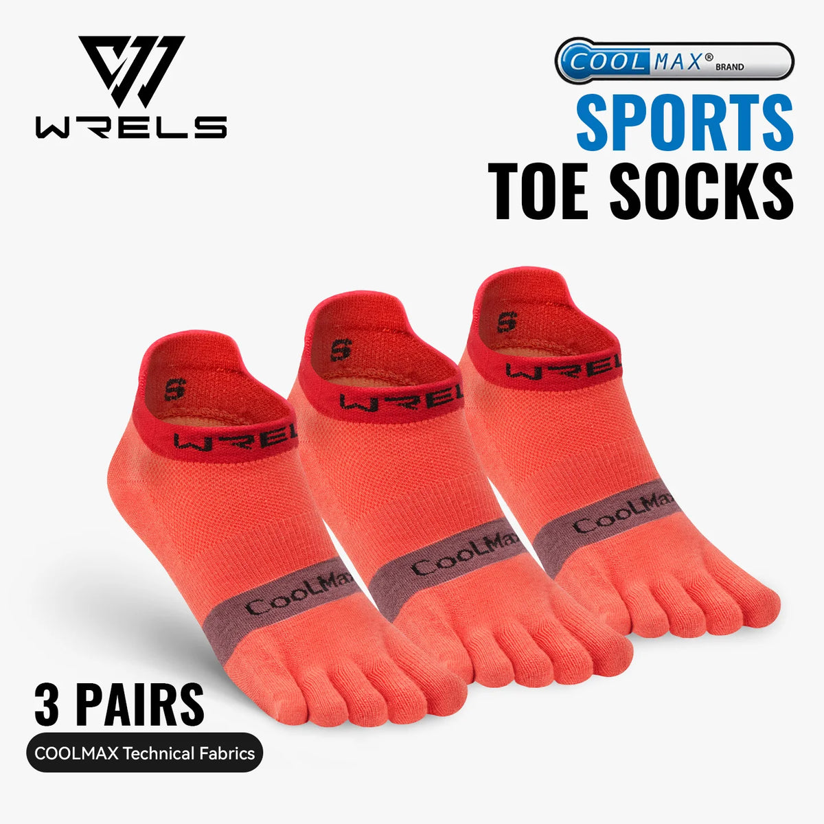 WRELS 1/2/3pairs COOLMAX Five Finger Socks Athletic Breathable Compression Running Hiking No Show Quick Dry Toe Socks Men Women