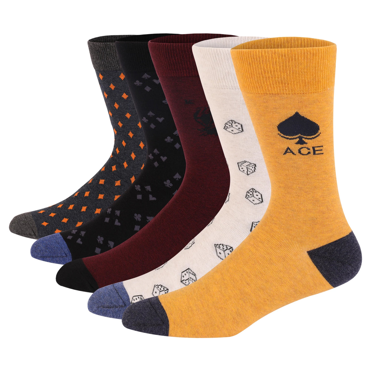 5 Pairs Mens Dress Socks Plus Large Size,High Quality Combed Cotton Crew Socks,Black Cool Argyle Breathable Casual Socks for Men