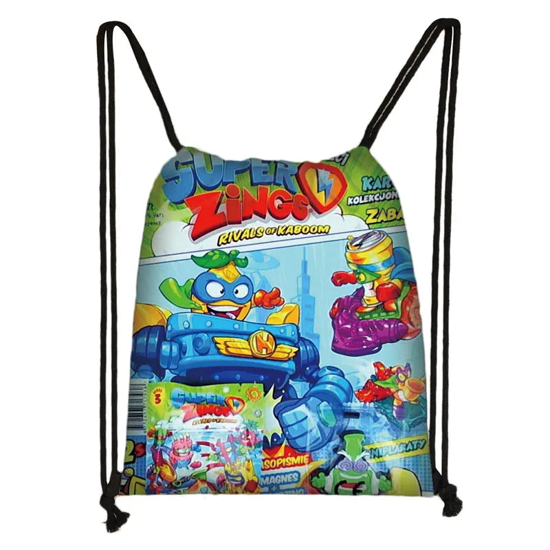 Cartoon Super Zings Drawstring Bag Boys Girls Casual Backpack Youth Lightweight Super Zings Printing Bags Storage Bag Gift