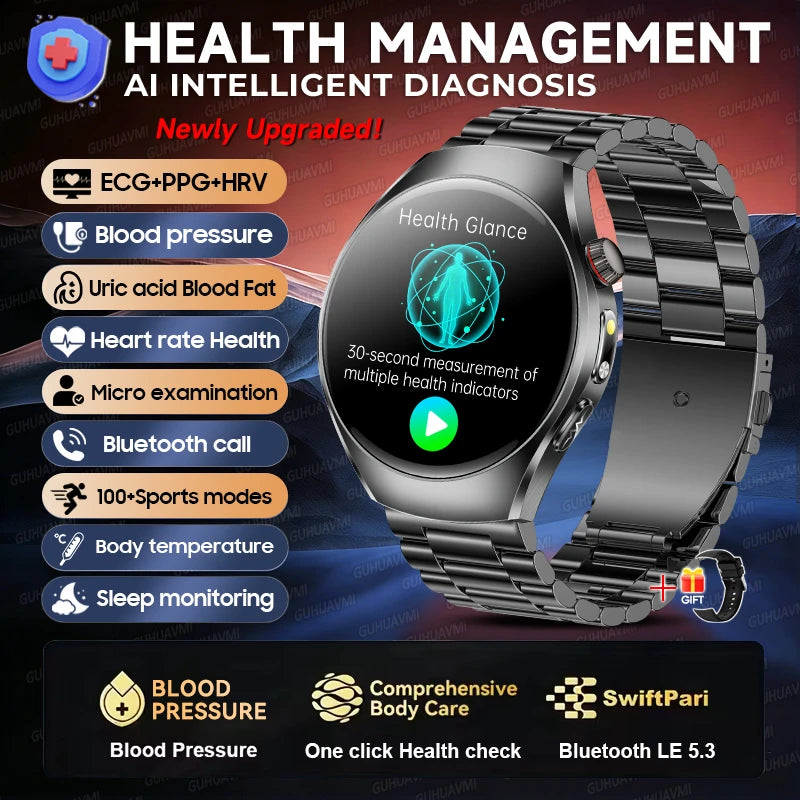 GUHUAVMI 2026Upgrade AI Diagnosis Care Smart Watch 1.47-Inch AMOLED ECG+PPG Blood Pressure Blood Lipid Smartwatchs For Men Women