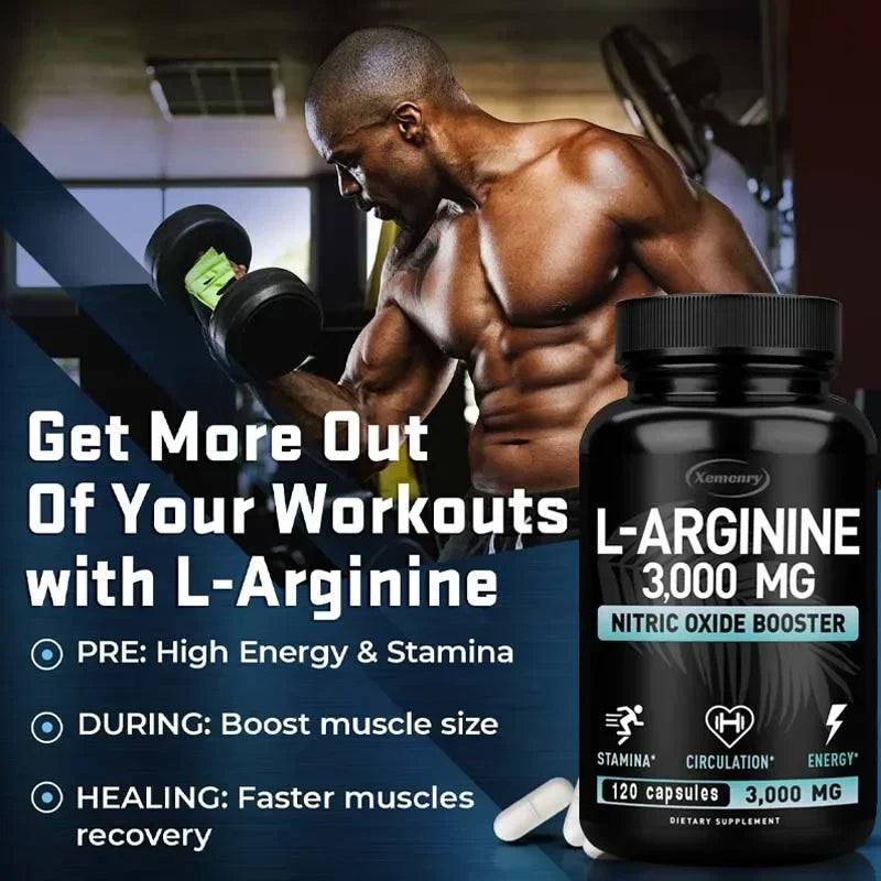 L-Arginine - Strengthen Muscles, Improve Blood Circulation, and Boost Energy, Endurance and Athletic Performance