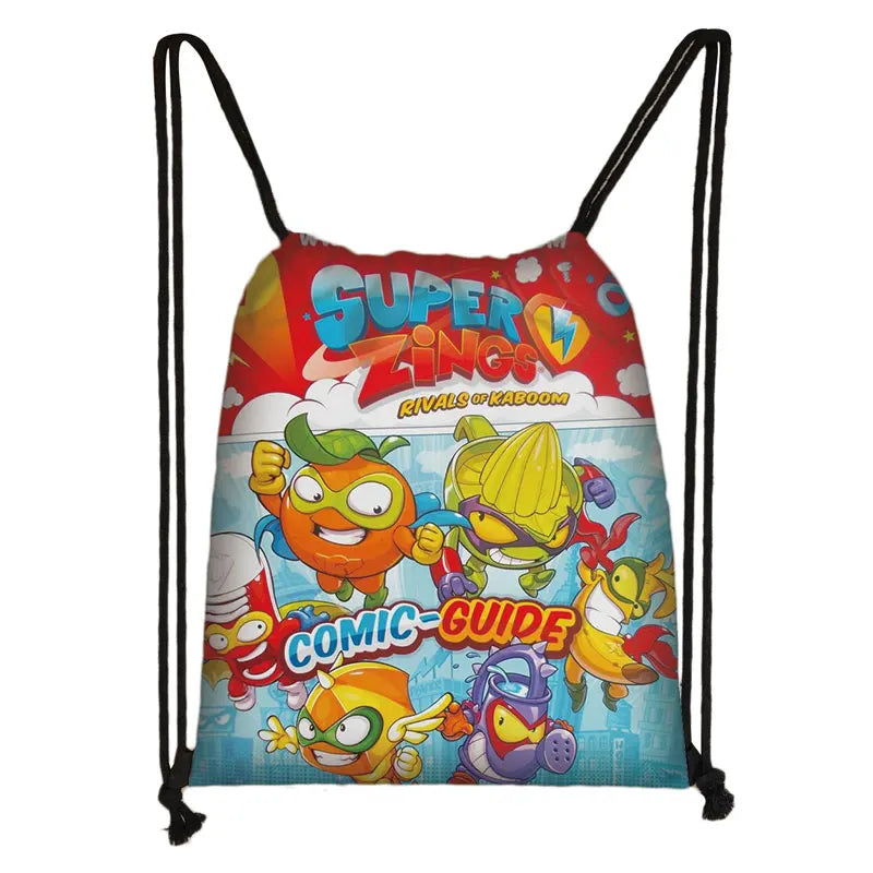 Cartoon Super Zings Drawstring Bag Boys Girls Casual Backpack Youth Lightweight Super Zings Printing Bags Storage Bag Gift