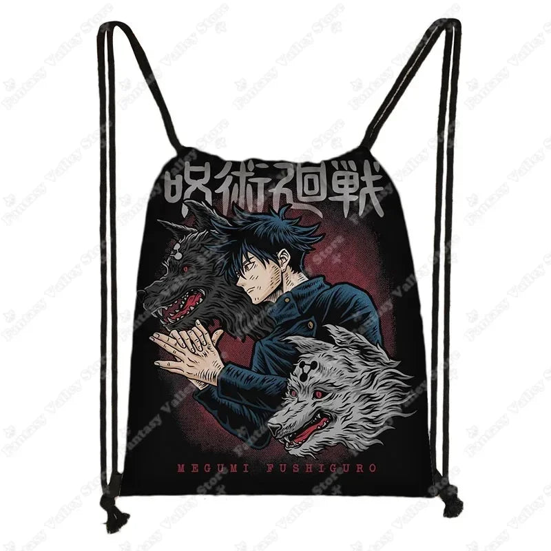 Anime Jujutsu Kaisen Backpacks Gojo Satoru Yuji Itadori Drawstring Bag Harajuku Large Capacity Storage Bags Outdoor Shoulder Bag