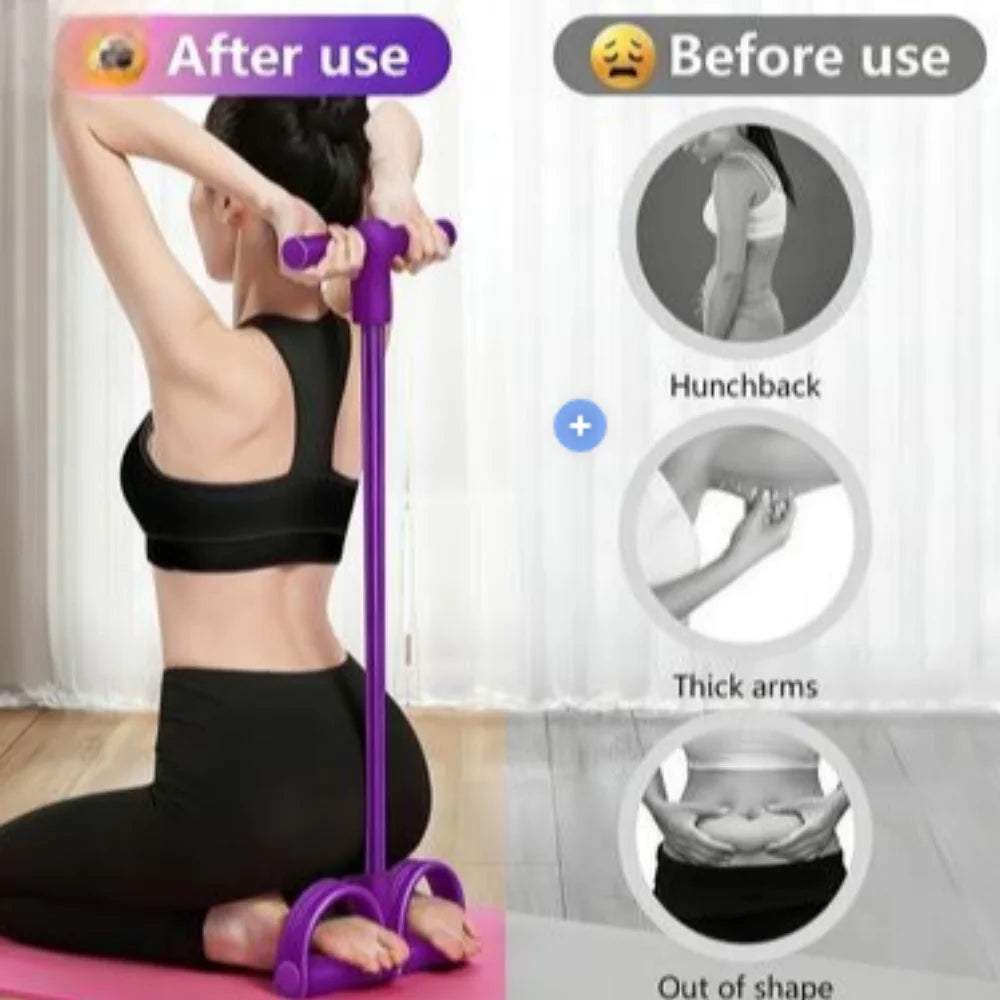 6-Tube Pedal Resistance Band with Handle up to 50lbs Multifunction Home Workout Natural Rubber Foot Band with Storage Bag