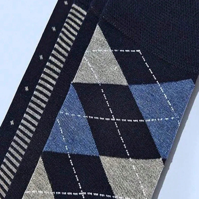 5/10 Pairs Men's Rhombus Blue Business Mid Tube Socks Anti Odor Sweat Absorbing Comfortable Breathable All Season Casual Socks