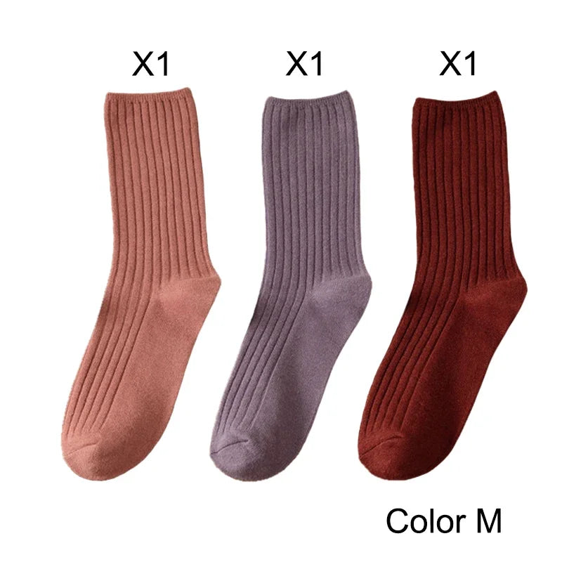 3 Pairs Lot Socks Sets Women Solid Color Elegant Retro Long Women Socks Breathable Japanese Style Casual Cotton Long Sock