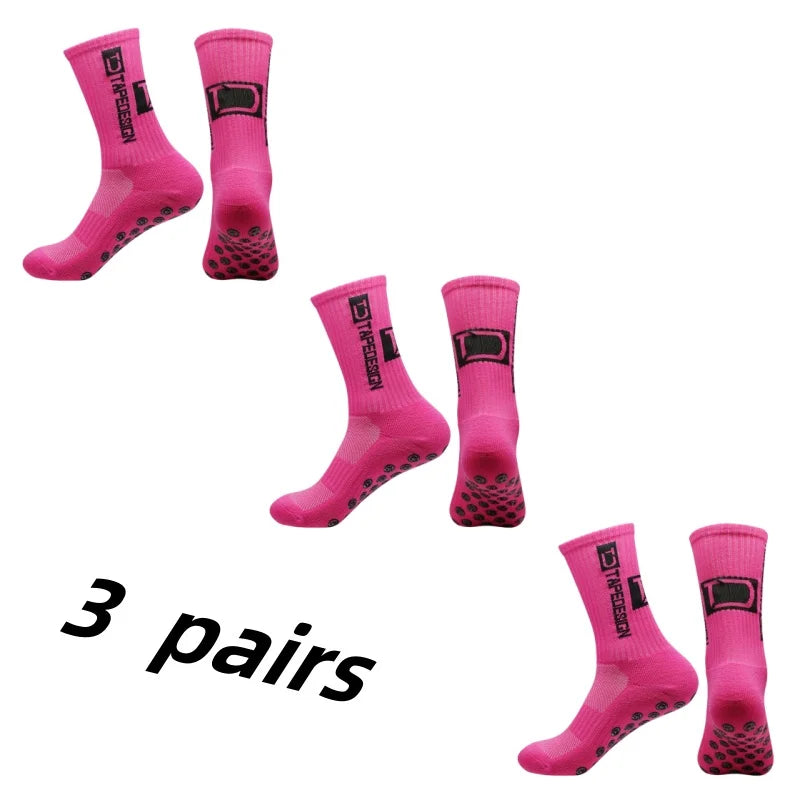 3Pairs/Lot New in ANTI SLIP Tapedesign Football Socks Mid Calf Non-Slip Soccer Sport Cycling Sports Mens Sock Women